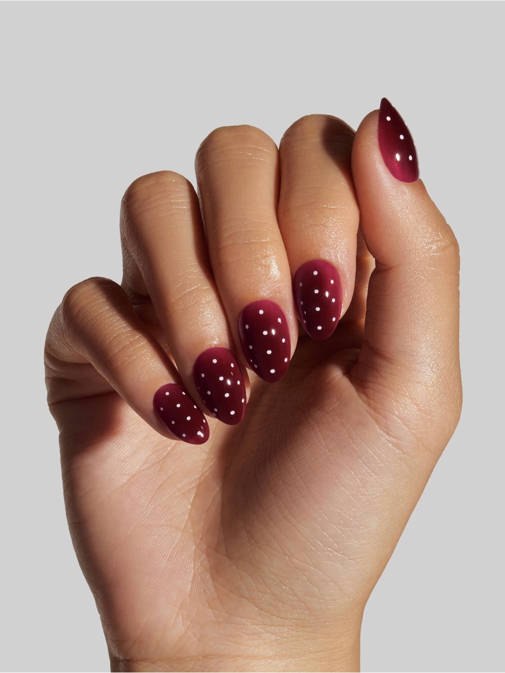 Celebritips Burgundy Polka Dot Press-On Nails | Extra Short Almond | NEW IN BOX